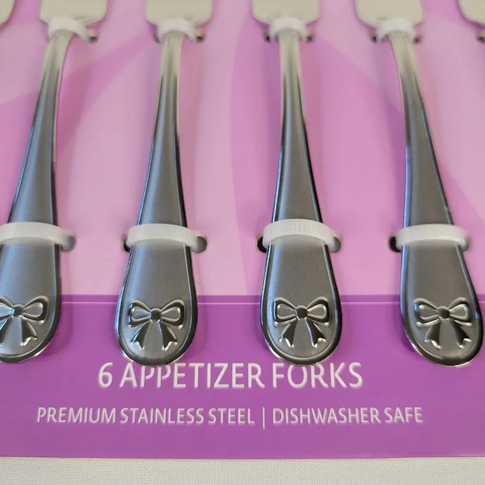 Set 12 Towle Appetizer Forks Bow Satin Handle Table Trends Stainless Steel 5.25